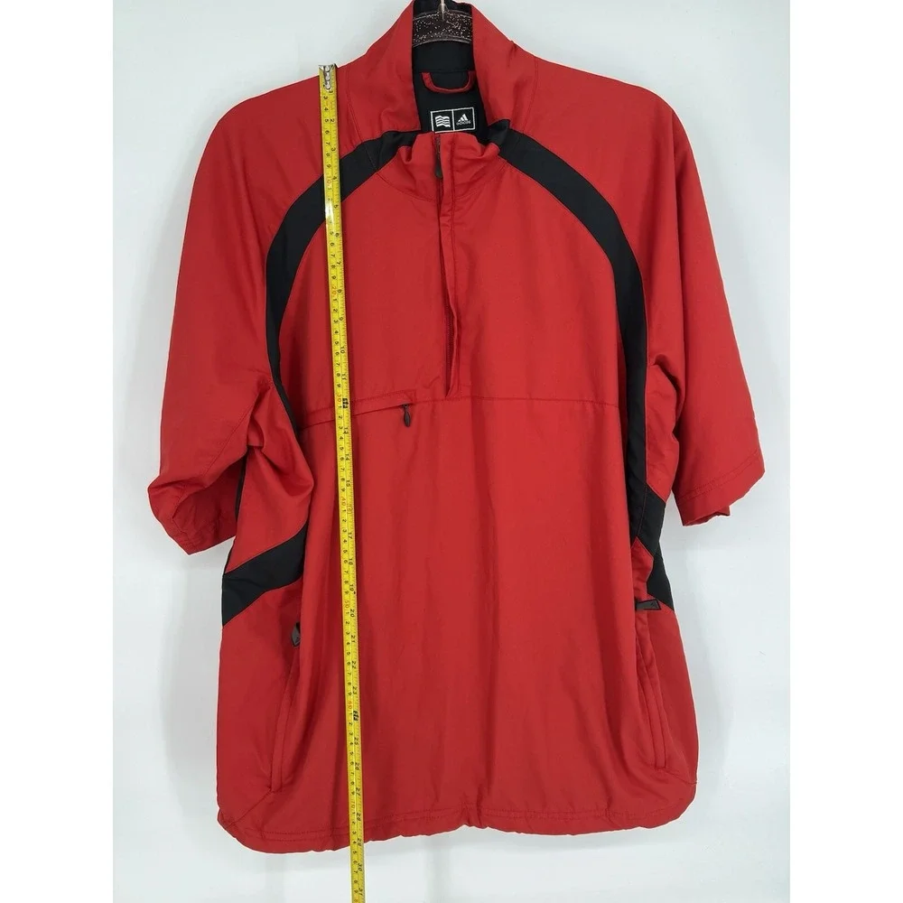 Adidas Jacket Men Large Golf Clima Proof Wind 1/4‎ Zip Pullover Short Sleeve Red